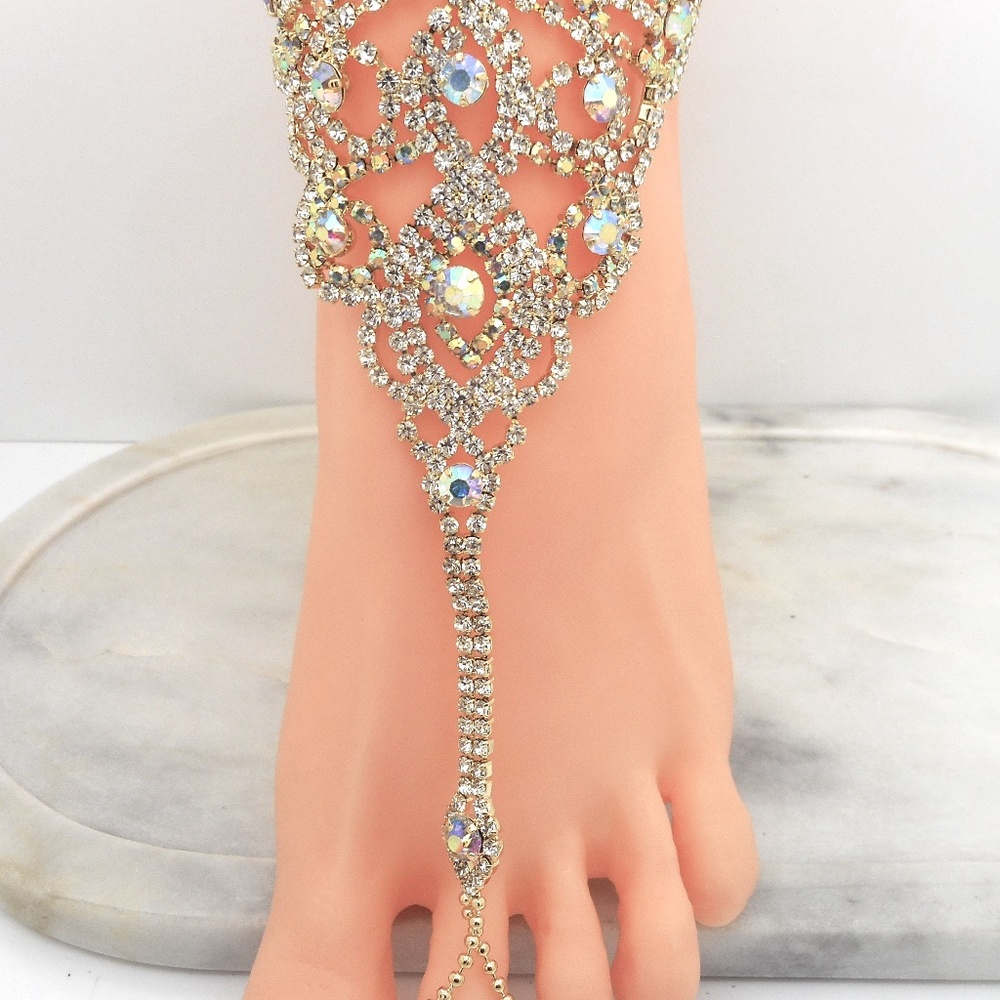 Anklet Toe Ring Slave Ankle Bracelet AB Crystals